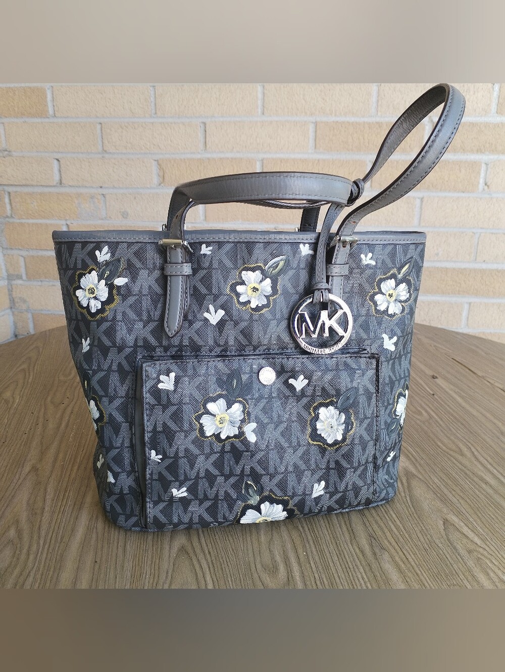 Michael Kors Grey Floral Logo Tote Bag